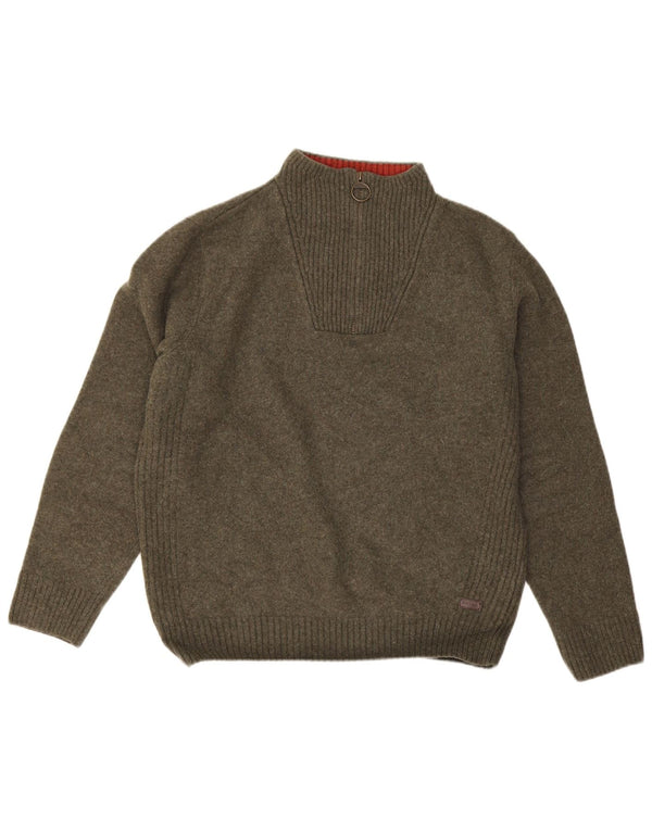 Maglione maglione con collo con zip da donna Barbour UK 18 XL lana kaki