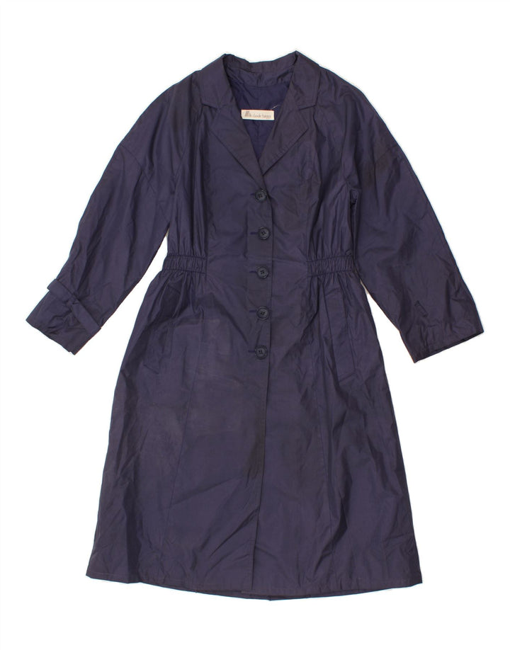 CLAUDE HAVREY Womens Trench Coat UK 14 Medium Navy Blue Polyester Vintage Claude Havrey and Second-Hand Claude Havrey from Messina Hembry 