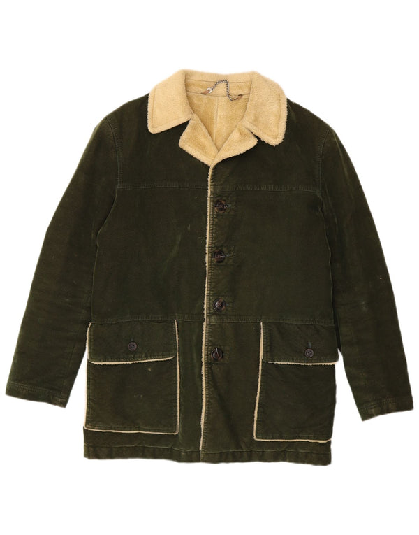 Soprabito vintage da uomo in pile Sherpa UK 38 color block verde medio