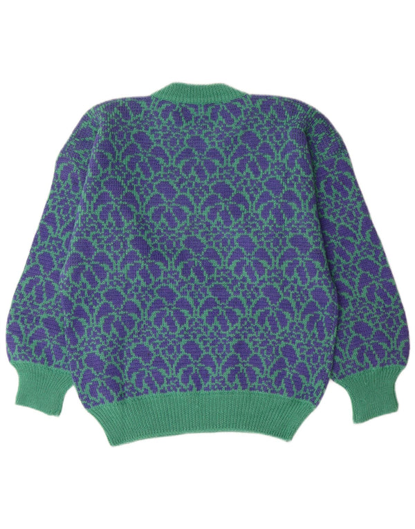 Maglione maglione girocollo da donna VINTAGE UK 14 Blu medio floreale