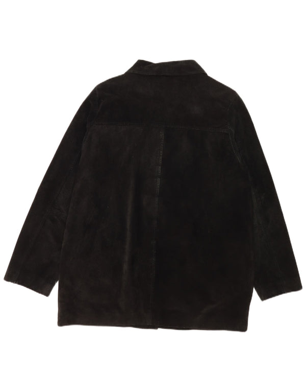 Giacca vintage in pelle scamosciata da donna UK 18 XL in pelle nera
