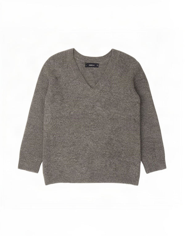 Maglione oversize con scollo a V e maniche a 3/4 da donna Zara UK 10 piccolo grigio