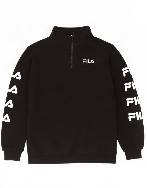 Fila Womens Oversized Graphic Zip Neck Sweatshirt Jumper UK 8 Small Black