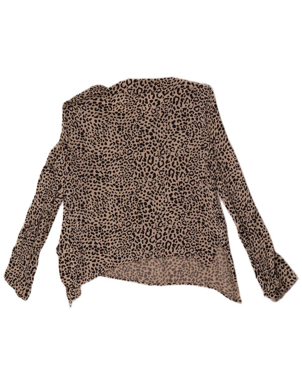 Top corto asimmetrico a maniche lunghe da donna Zara UK 12 Beige medio stampa animalier
