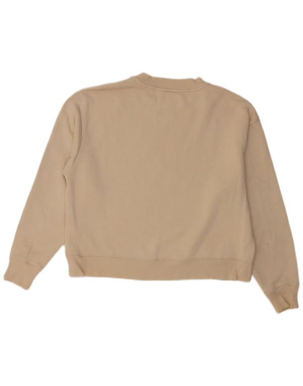 Calvin Klein Jeans da donna Crop Graphic Felpa Maglione UK 14 Beige medio