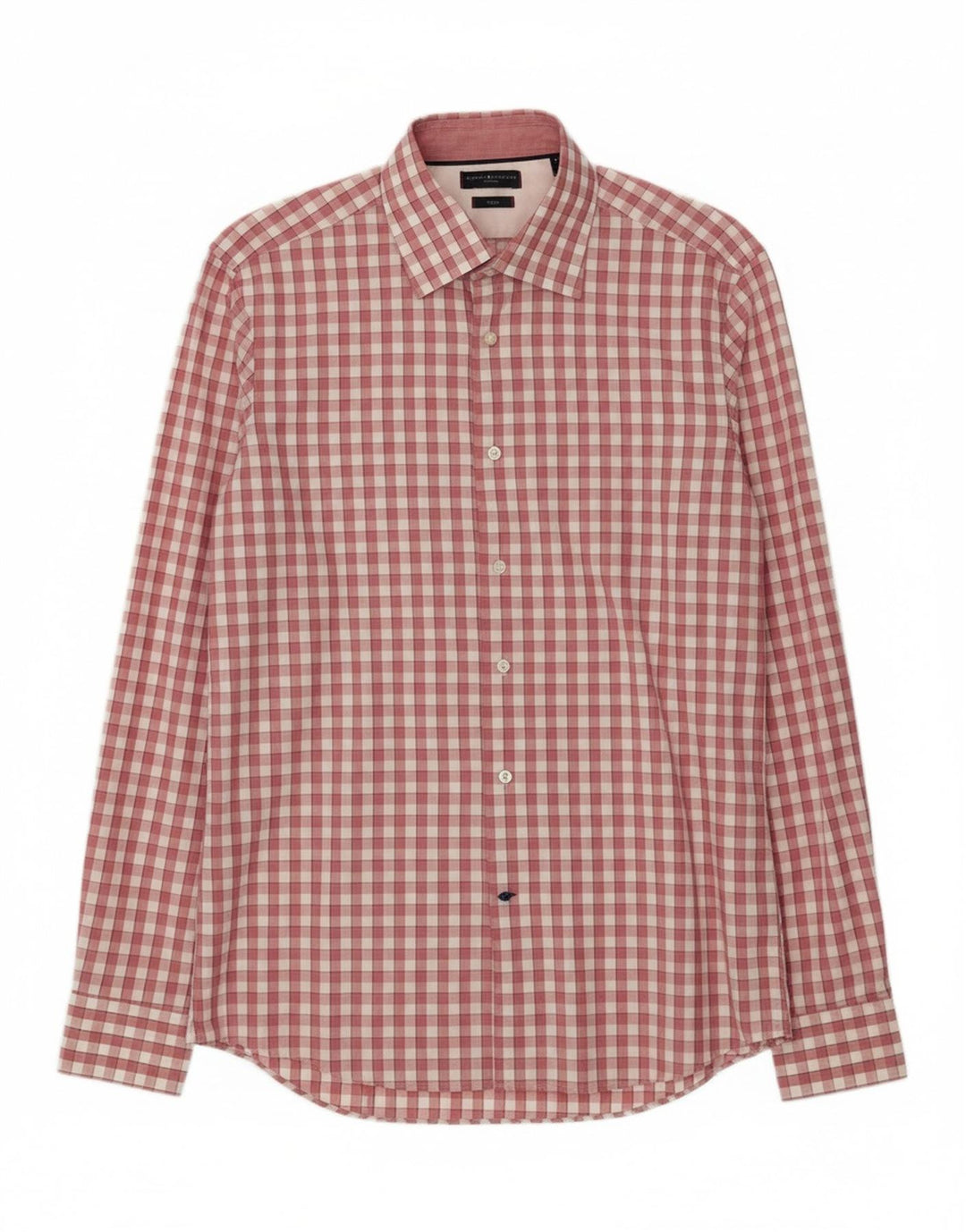 TOMMY HILFIGER Mens Fitted Shirt Size 40 15 3/4 Medium Pink Check Vintage Tommy Hilfiger and Second-Hand Tommy Hilfiger from Messina Hembry 