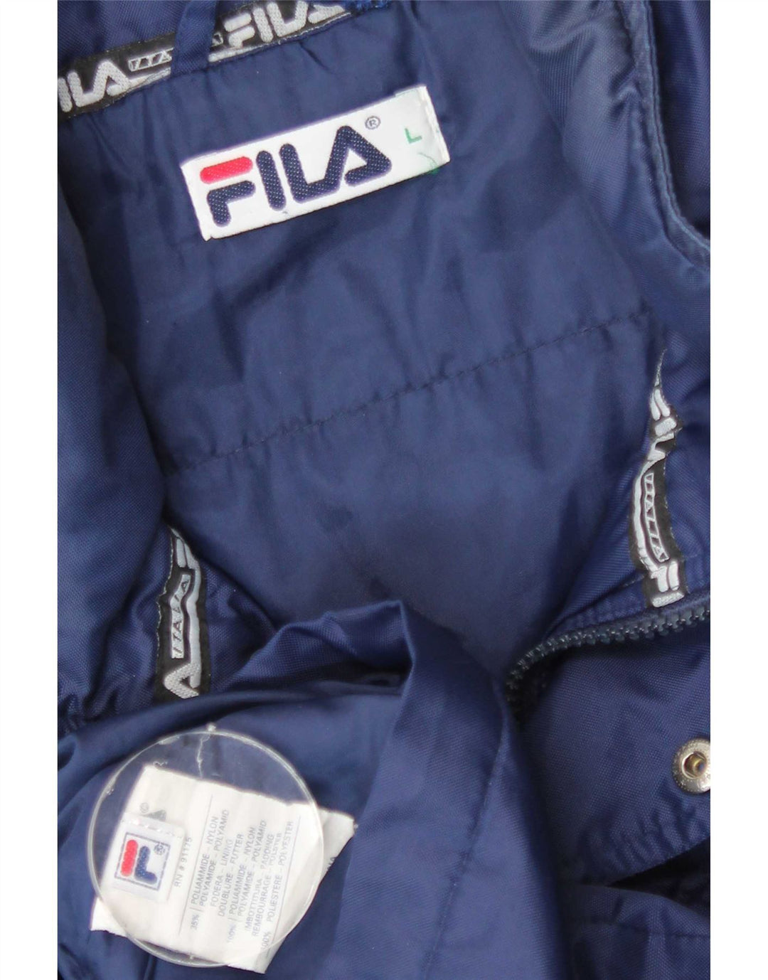 Giacca a vento con cappuccio da uomo Fila UK 40 Large in nylon blu navy