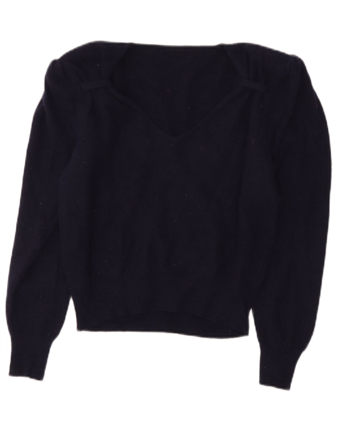 Maglione vintage da donna con scollo a V corto IT 44 lana blu navy medio