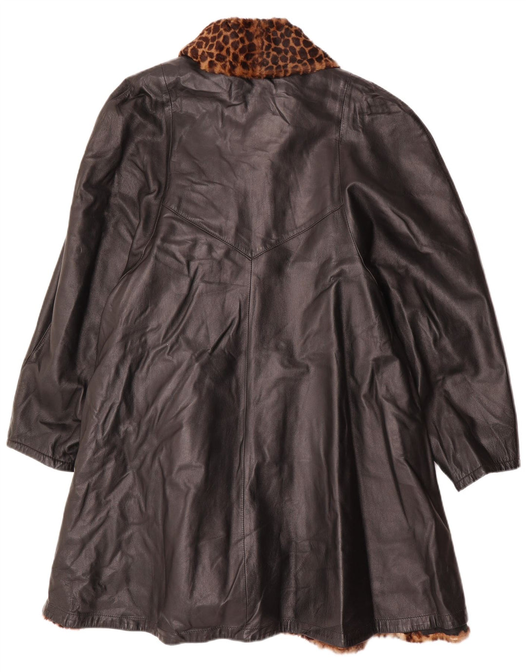 Cappotto vintage oversize in pelle reversibile da donna IT 46 grande nero