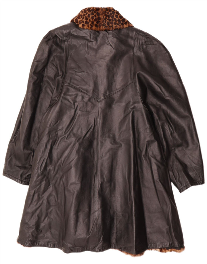 Cappotto vintage oversize in pelle reversibile da donna IT 46 grande nero