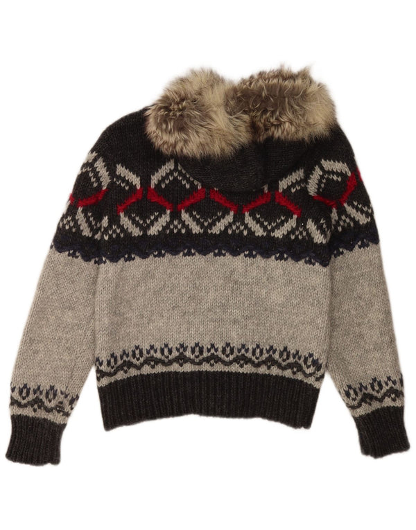 Maglione cardigan con cappuccio da donna Benetton UK 10 Small Grey Fair Isle acrilico
