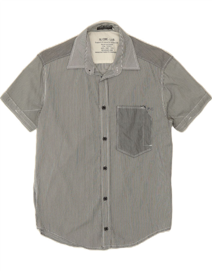 JACK & JONES Mens Short Sleeve Shirt Small Grey Pinstripe Cotton Vintage Jack & Jones and Second-Hand Jack & Jones from Messina Hembry 