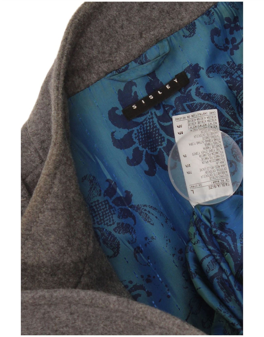 Cappotto doppiopetto militare da donna Sisley UK 16 grande lana grigia