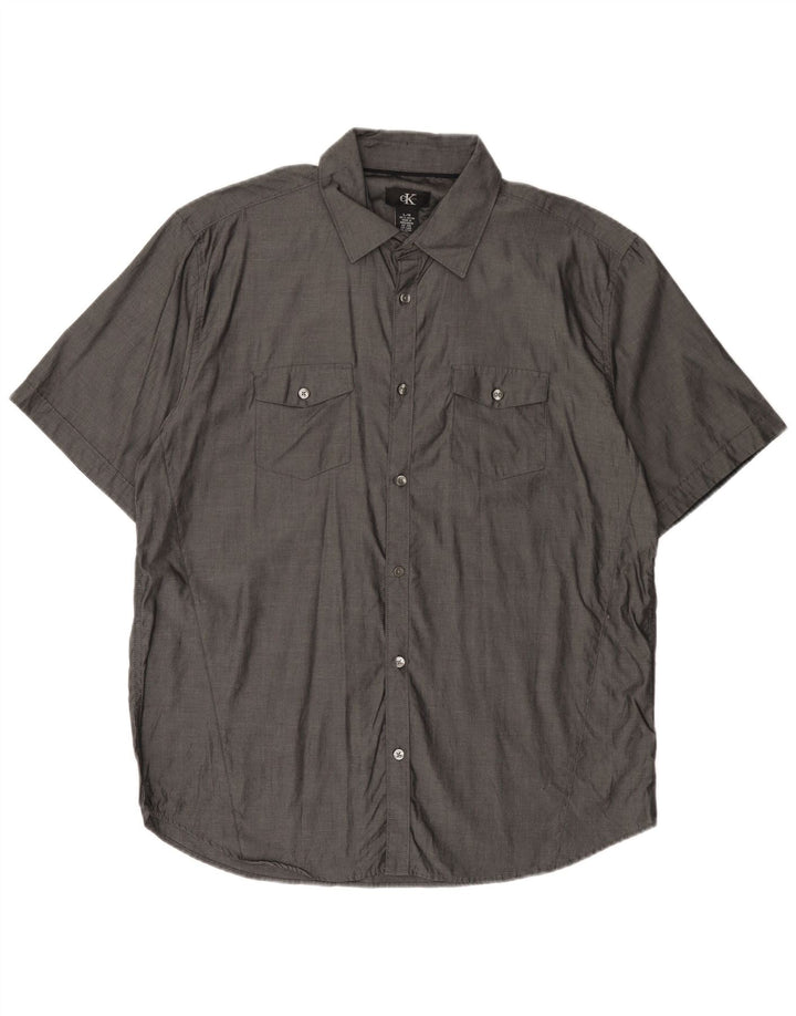 CALVIN KLEIN Camicia a maniche corte da uomo Large in cotone grigio