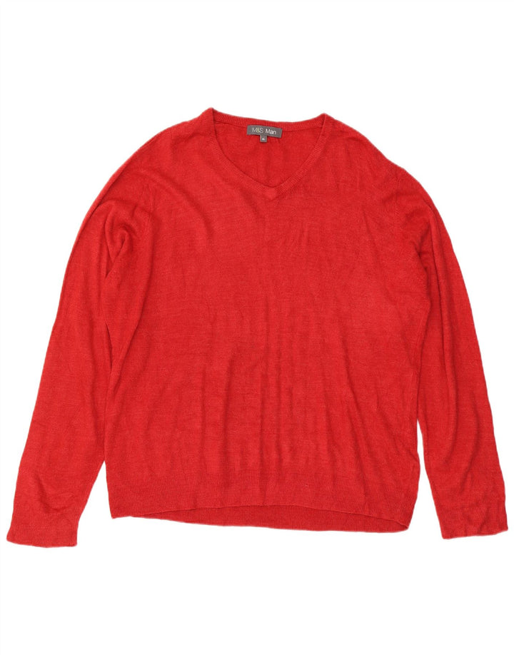 Maglione da uomo con scollo a V Marks & Spencer XL rosso acrilico