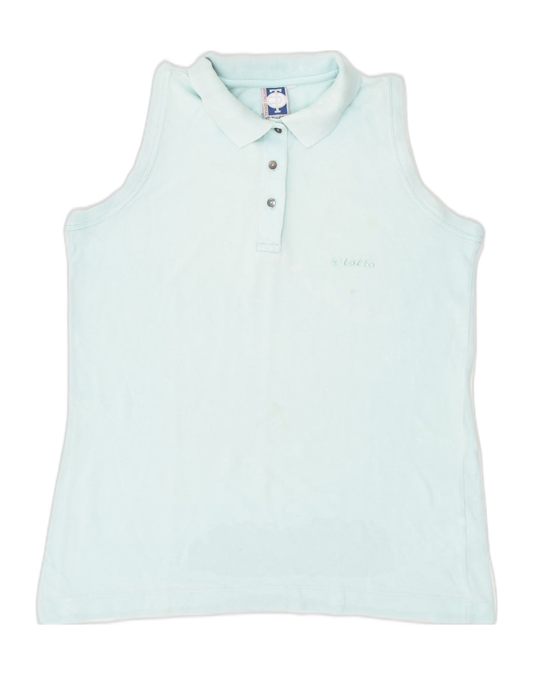 LOTTO Womens Sleeveless Polo Shirt UK 14 Medium Blue Cotton | Vintage Lotto | Thrift | Second-Hand Lotto | Used Clothing | Messina Hembry 