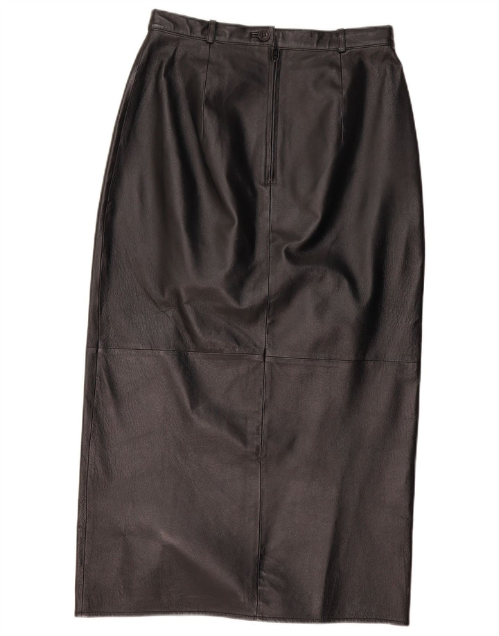 Gonna in pelle vintage da donna W28 in pelle nera media
