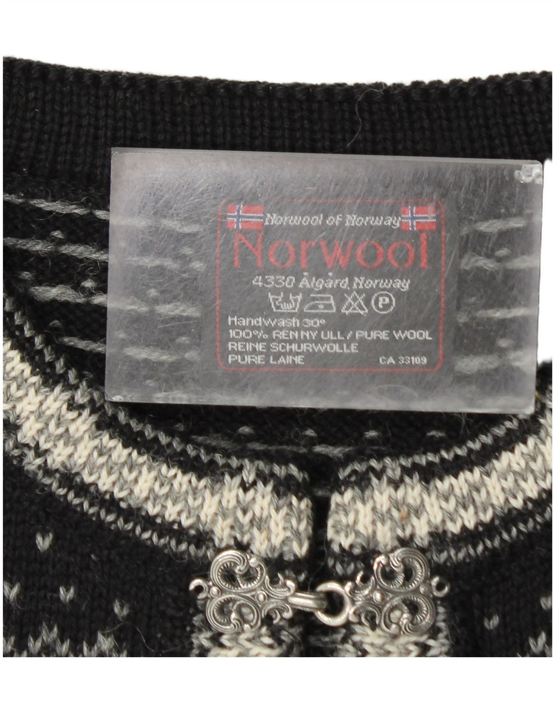 Maglione cardigan da uomo Norwool Lana nuova Fair Isle nera media
