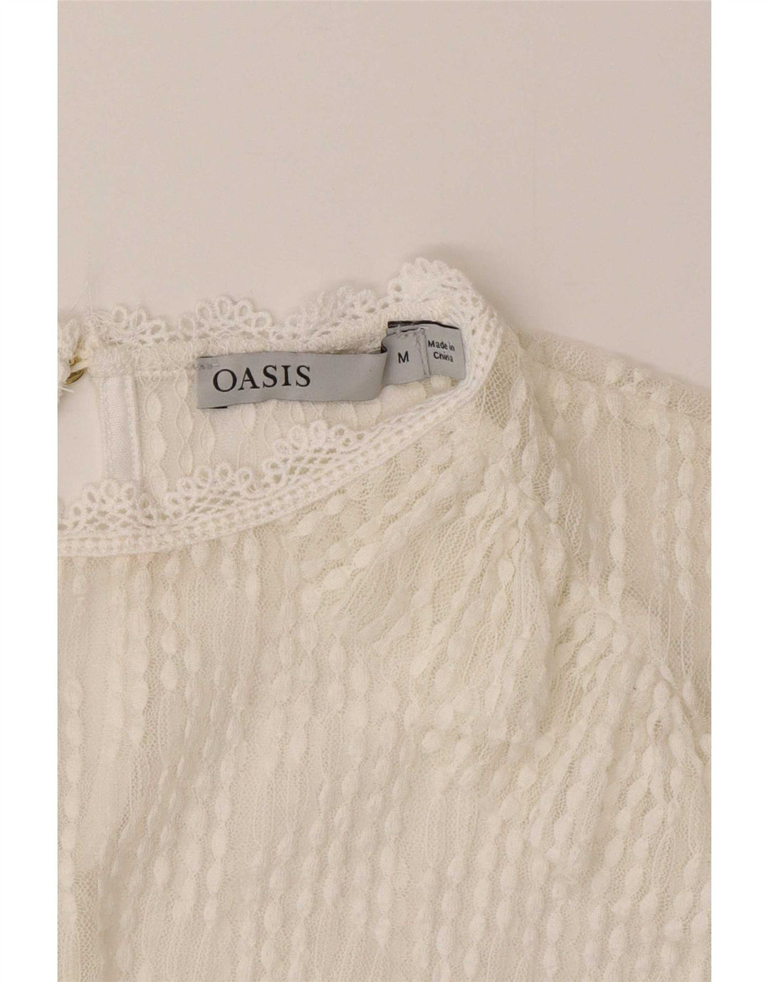 Top trasparente in pizzo a maniche lunghe da donna Oasis UK 14 Medio Bianco