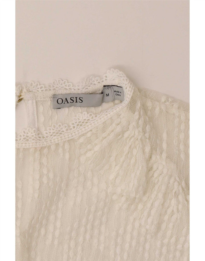 Top trasparente in pizzo a maniche lunghe da donna Oasis UK 14 Medio Bianco