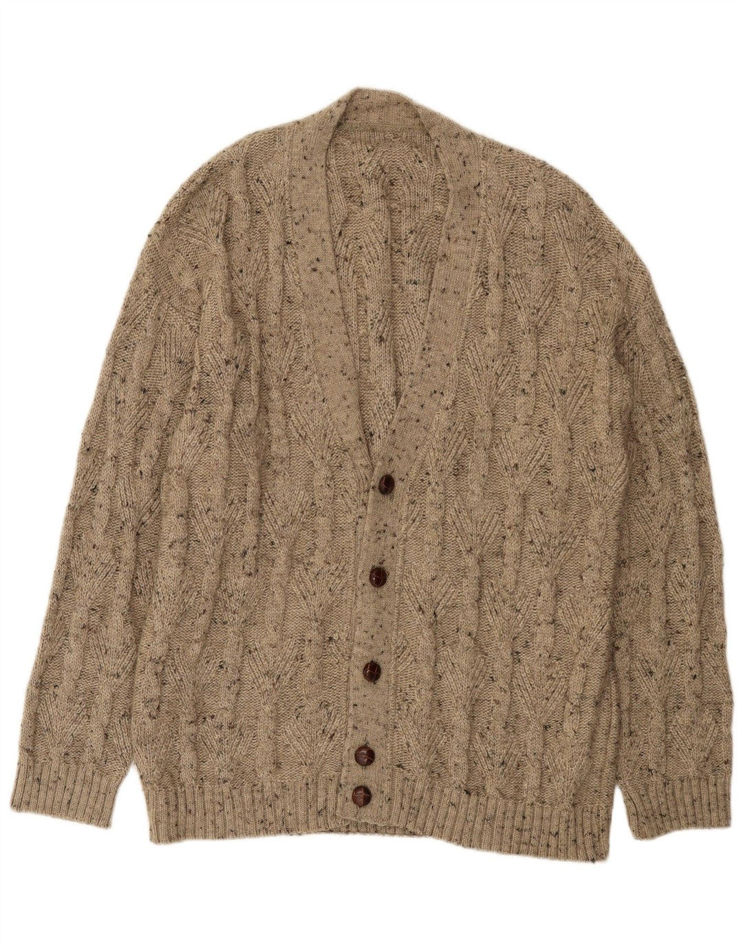 Maglione cardigan da uomo vintage XL in lana screziata beige