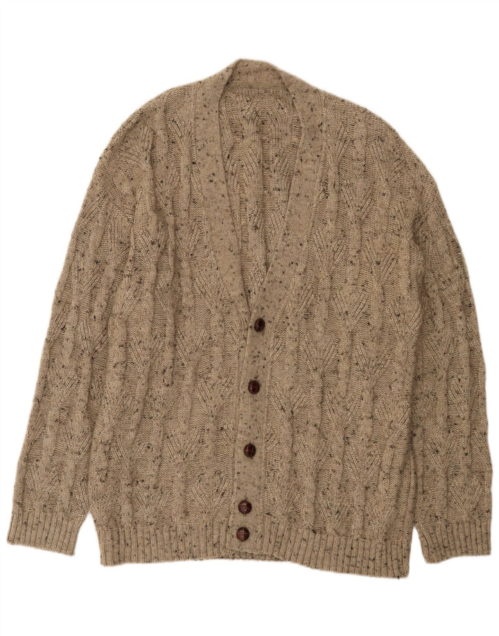 Maglione cardigan da uomo vintage XL in lana screziata beige