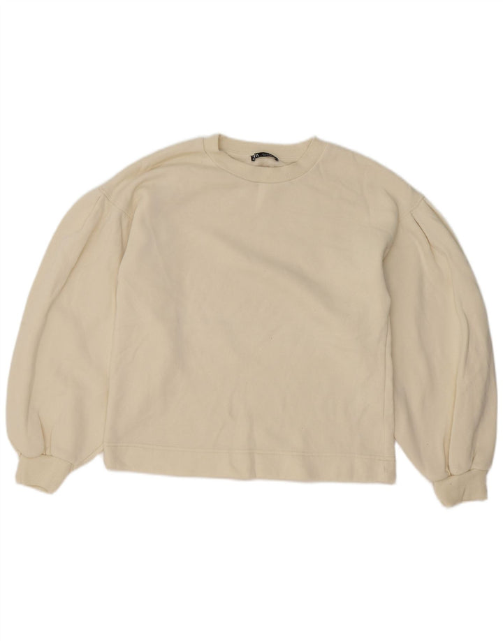 Felpa oversize da donna Zara UK 10 piccola in cotone bianco sporco