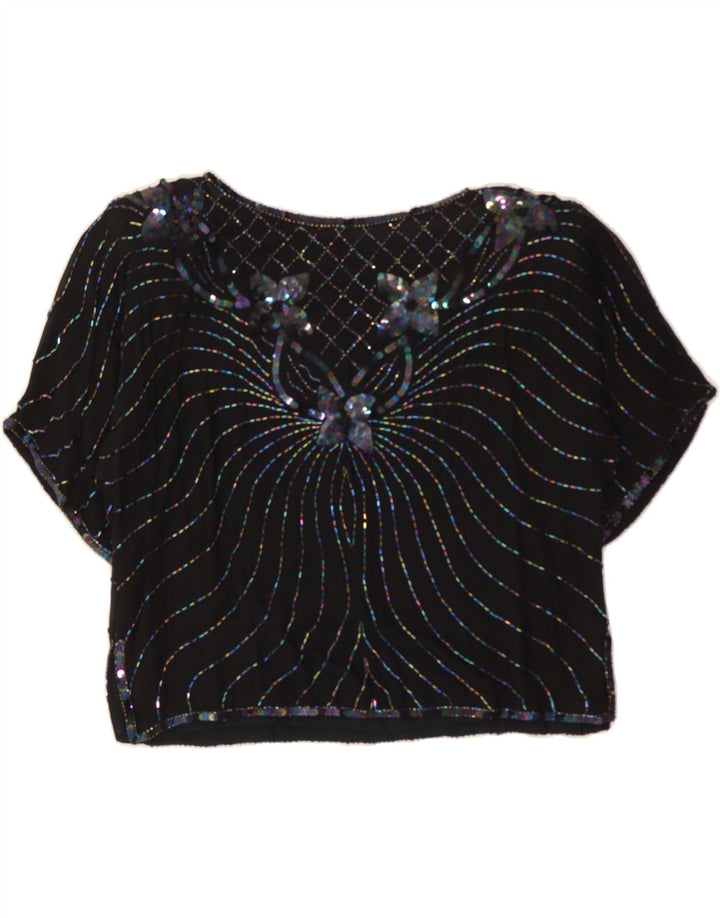 VINTAGE Womens Crop Blouse Top UK 14 Medium Black Vintage Vintage and Second-Hand Vintage from Messina Hembry 
