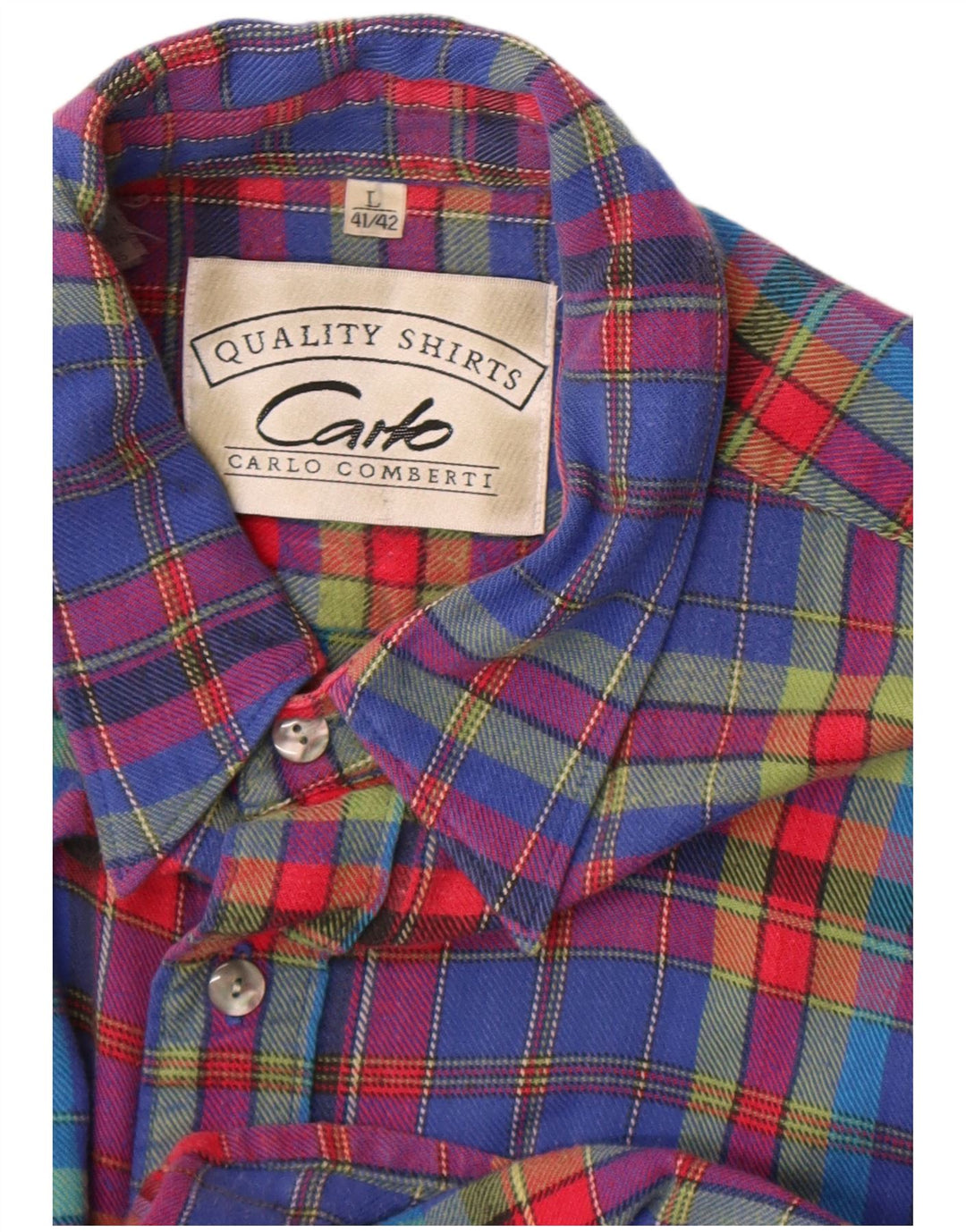 Carlo Comberti Camicia da uomo in flanella a maniche corte taglia 41/42 grande quadri blu
