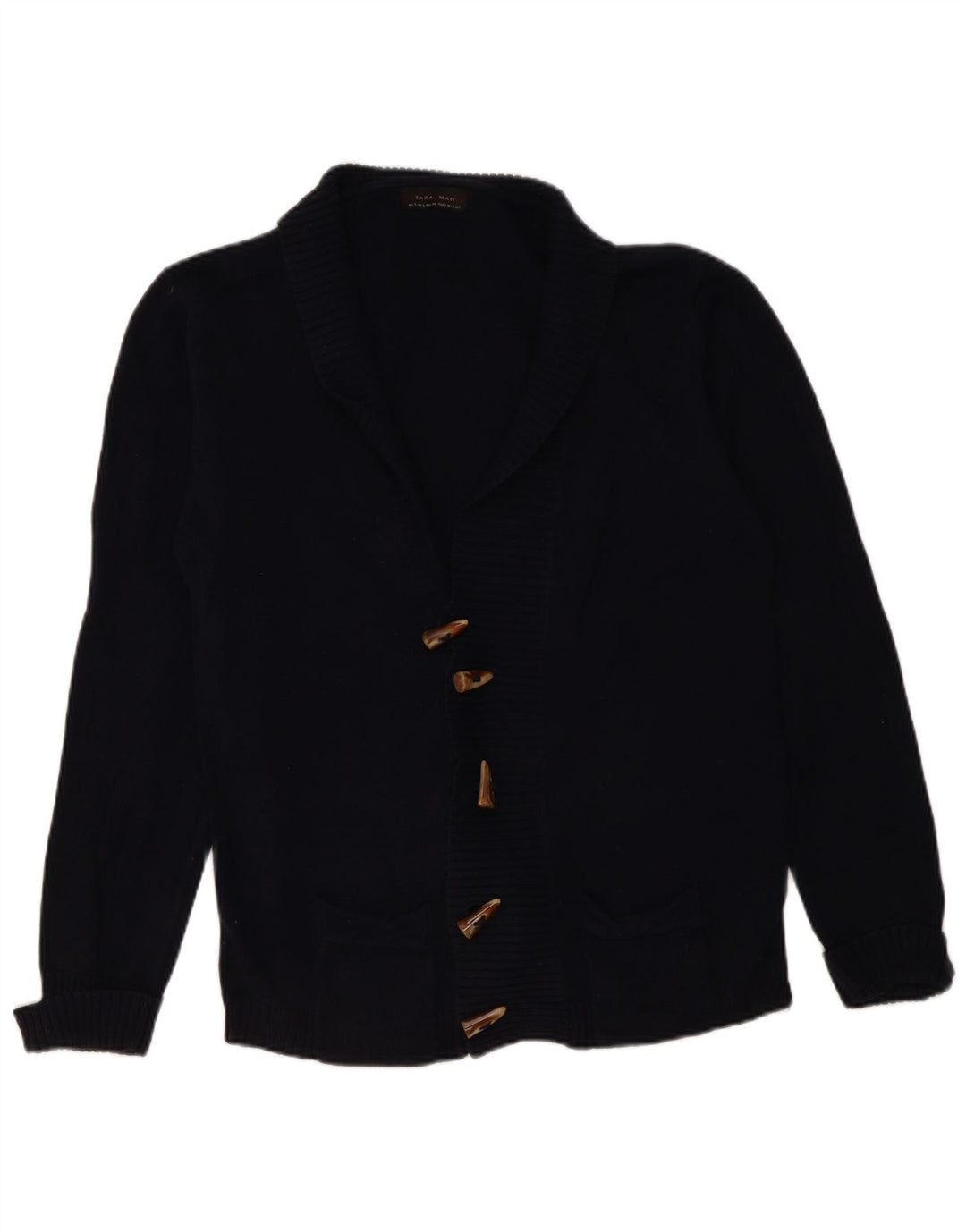 Maglione cardigan da uomo Zara grande in cotone blu navy