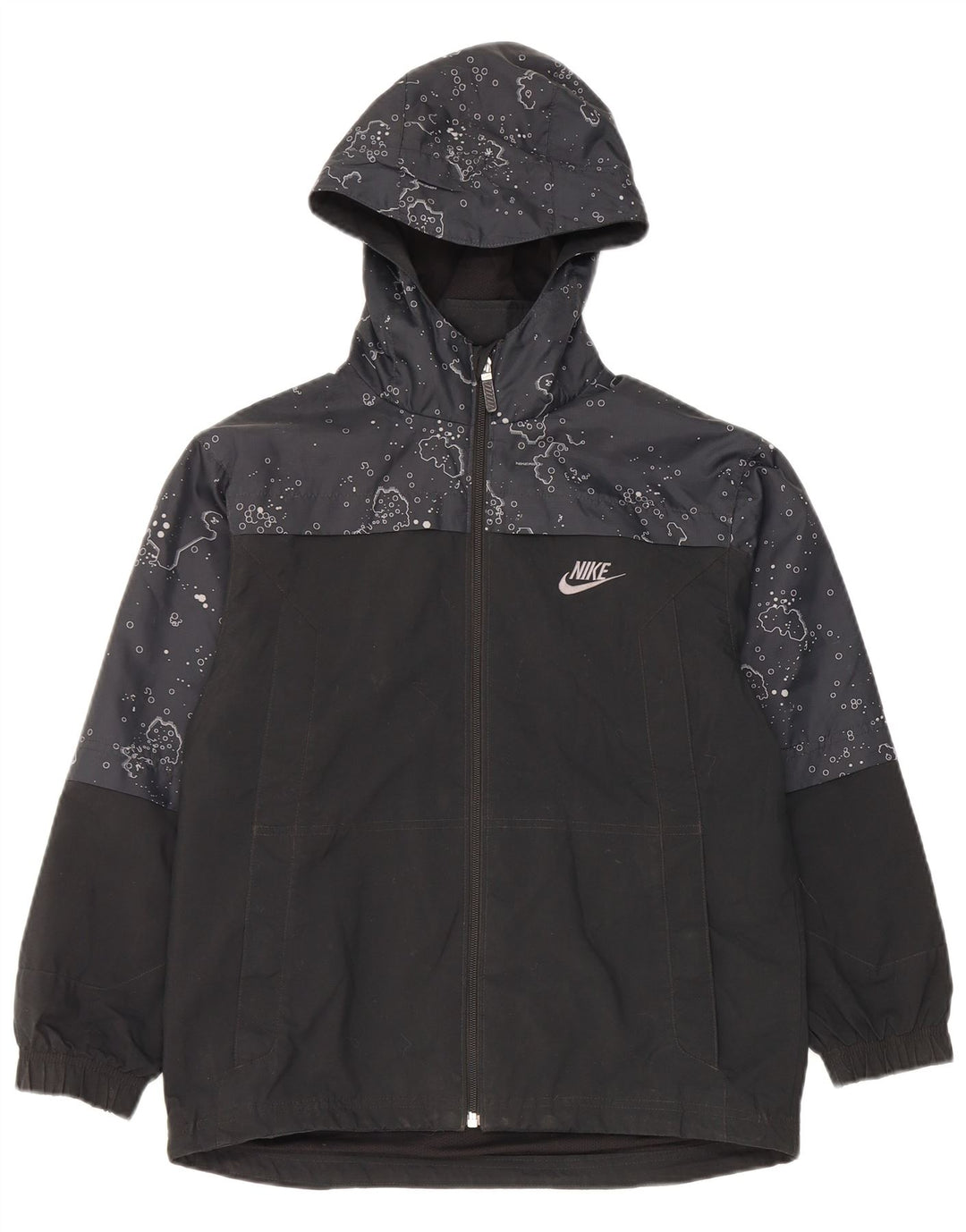 Giacca antipioggia con cappuccio Nike da bambino con motivo astratto 10-11 anni, colore nero medio