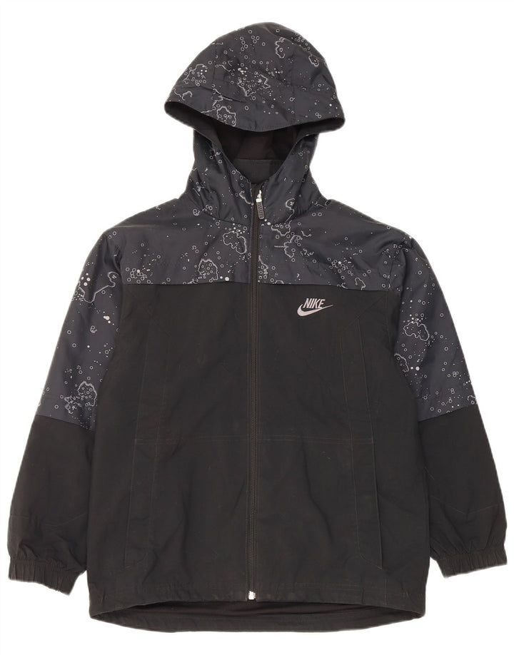 Giacca antipioggia con cappuccio Nike da bambino con motivo astratto 10-11 anni, colore nero medio