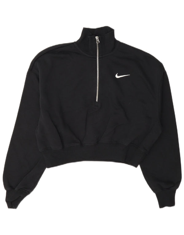 Felpa Nike da donna oversize con collo corto e zip, maglione UK 10 piccola nera