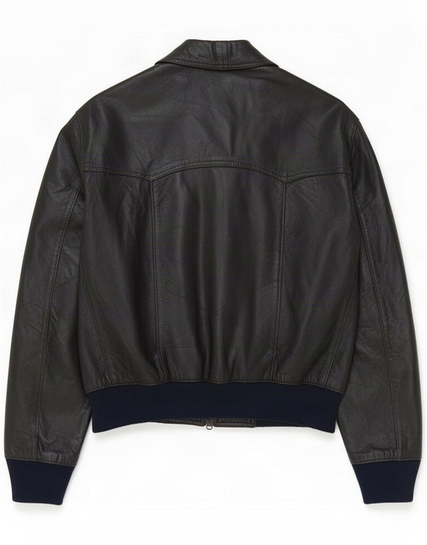 Giacca bomber in pelle da donna vintage IT 54 3XL Nero