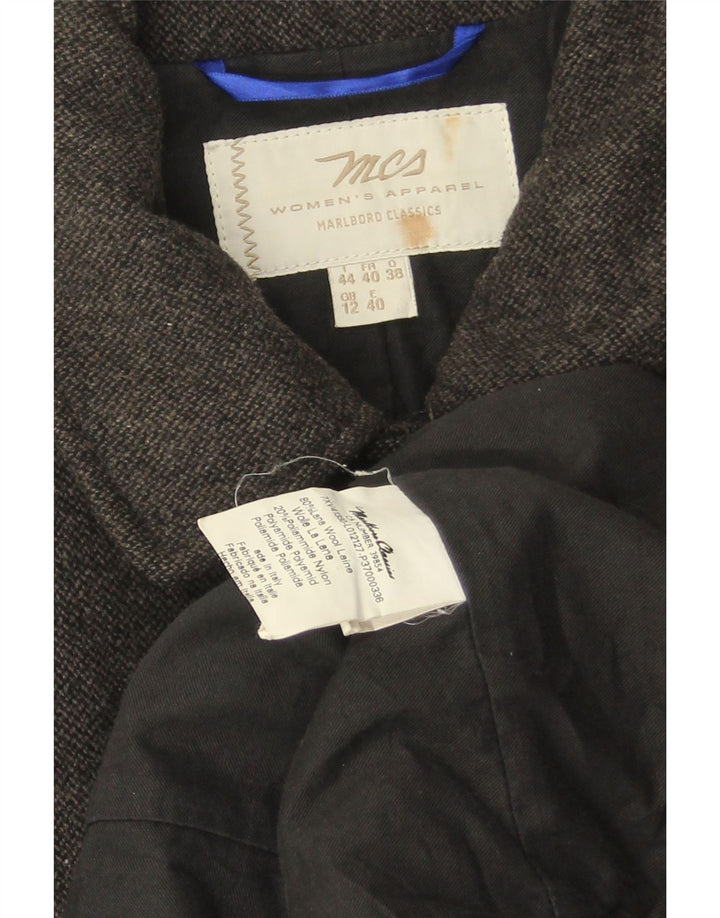 MARLBORO CLASSICS Womens Overcoat UK 12 Medium Grey Wool