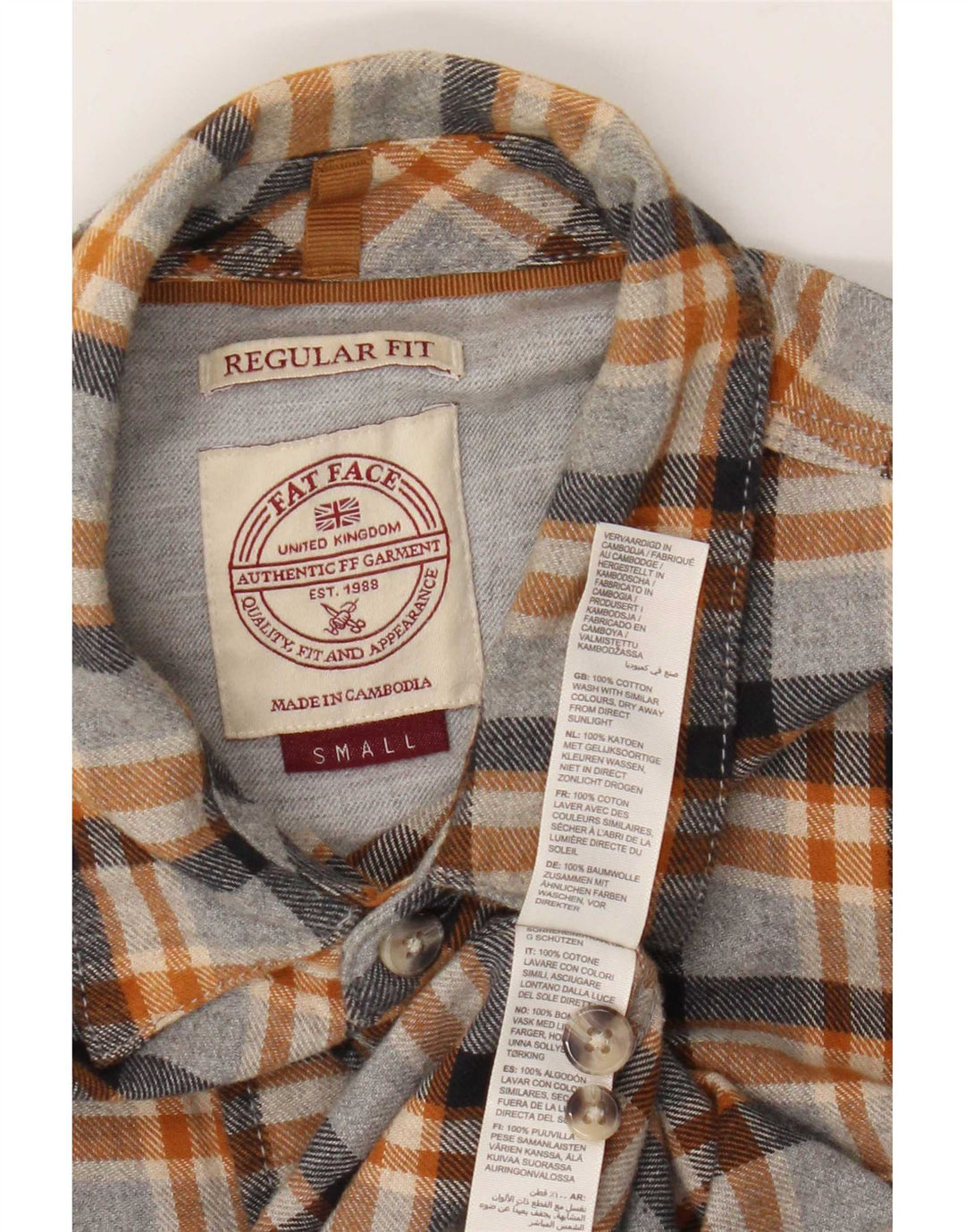 Fat Face Camicia da uomo in flanella dalla vestibilità regolare, piccolo cotone a quadri grigi
