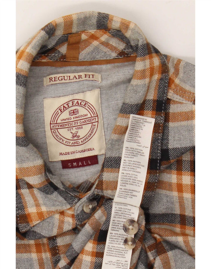 Fat Face Camicia da uomo in flanella dalla vestibilità regolare, piccolo cotone a quadri grigi