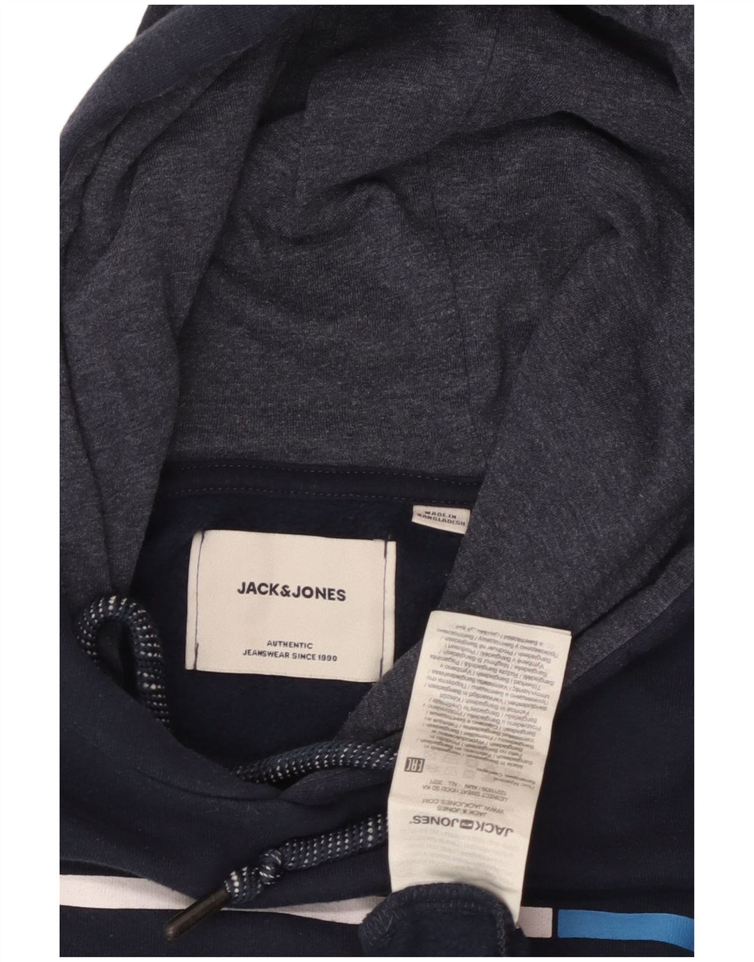 Maglione con cappuccio grafico da uomo Jack & Jones piccolo in cotone blu navy