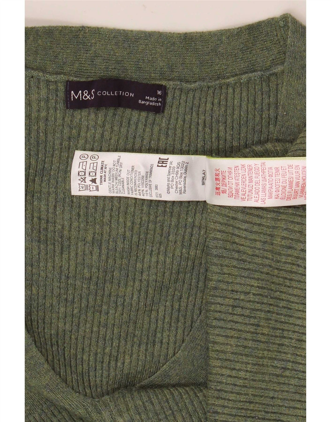 Maglione maglione con scollo a V da donna Marks & Spencer UK 16 grande poliestere verde
