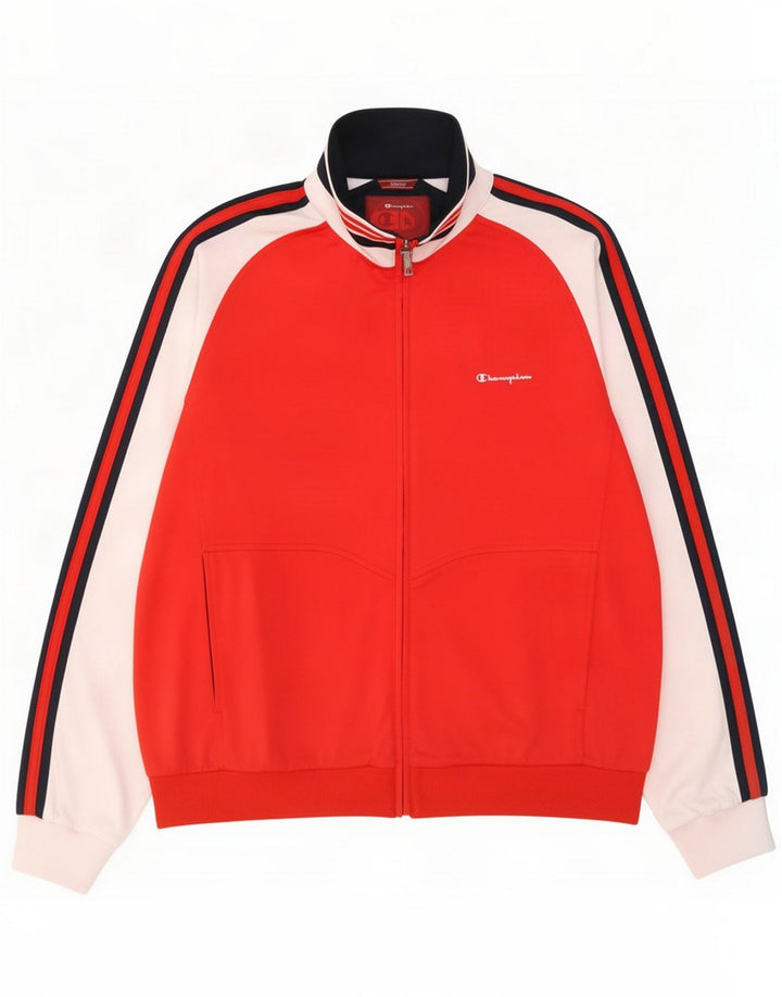Champion Giacca da uomo da tuta grande rossa in poliestere color block