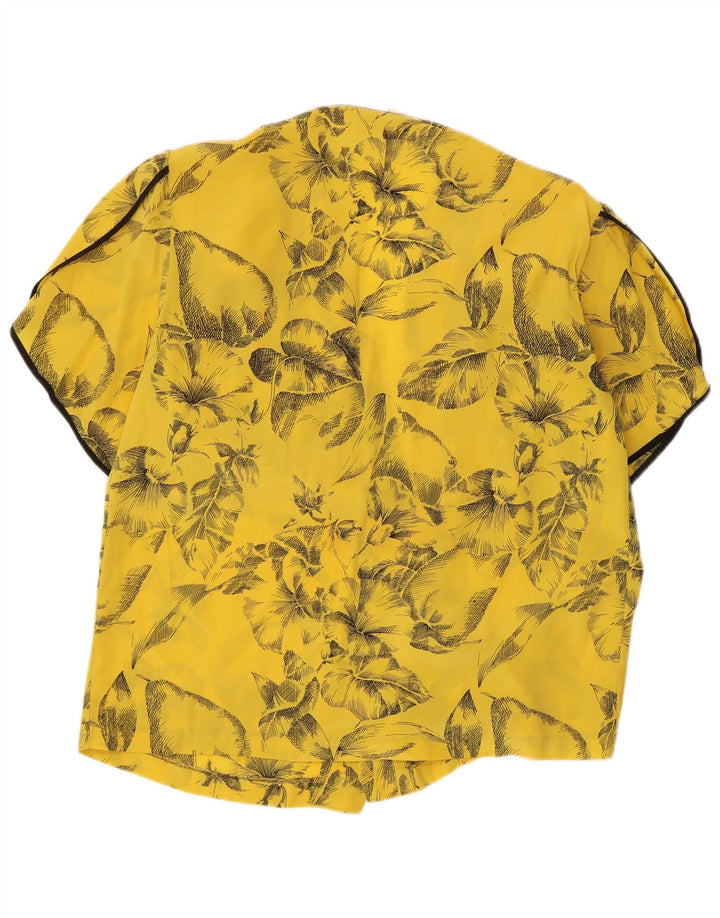 Camicetta camicia a maniche corte da donna vintage IT 42 Seta floreale giallo medio