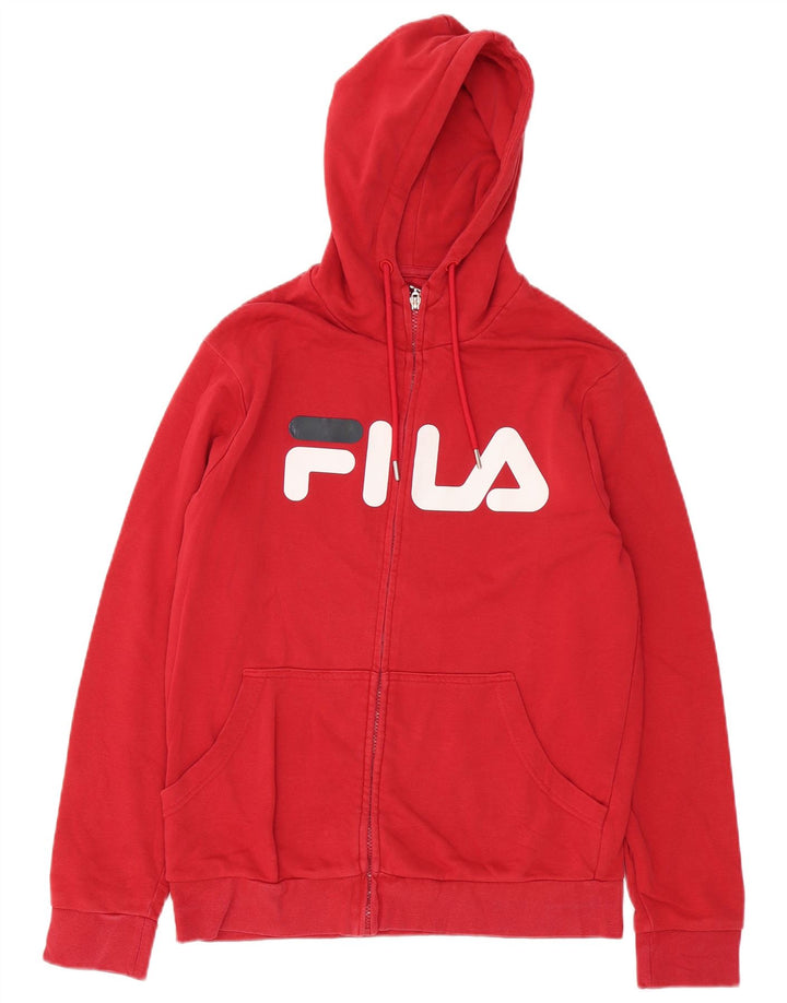 Maglione con cappuccio e zip grafica da uomo Fila in cotone rosso medio