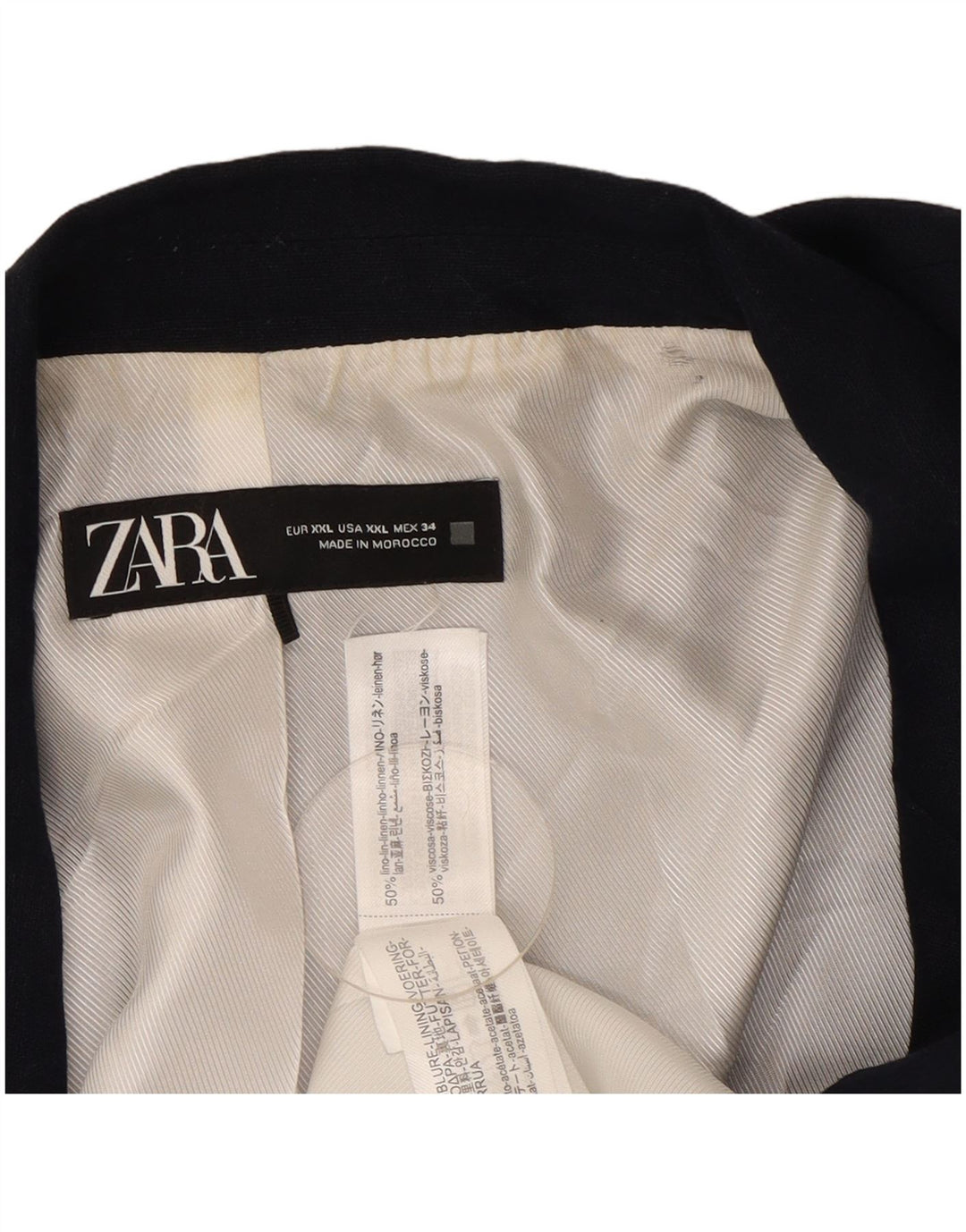 Giacca blazer aperta da donna Zara UK 20 2XL lino blu navy