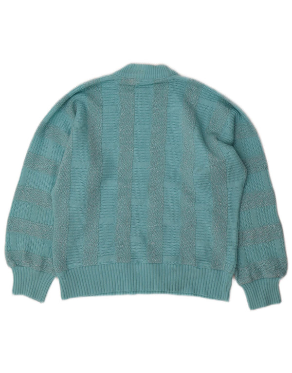 Maglione maglione collo alto da donna VINTAGE UK 14 a righe blu medio