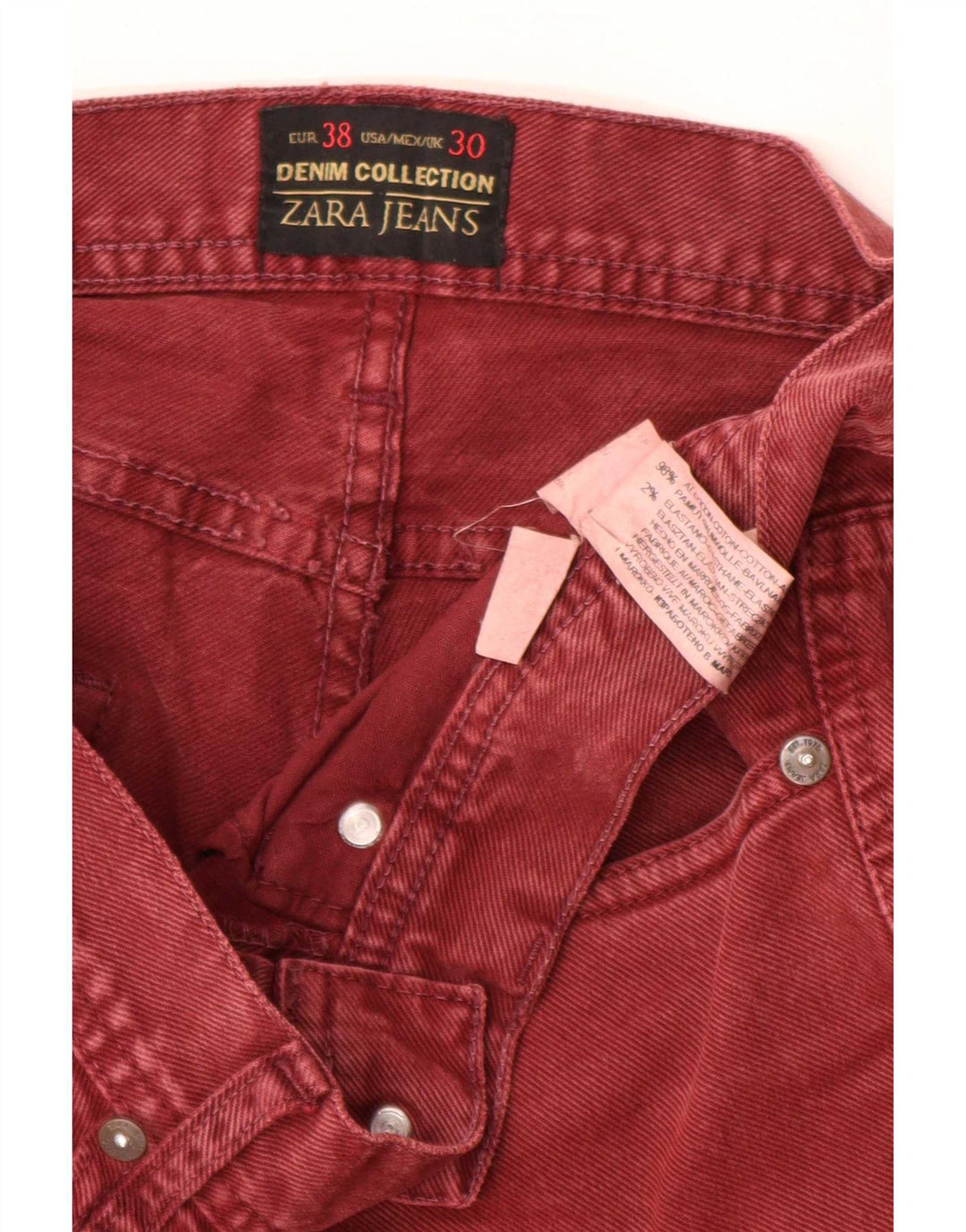 Jeans slim da uomo Zara EU 38 Small W30 L30 Cotone rosso