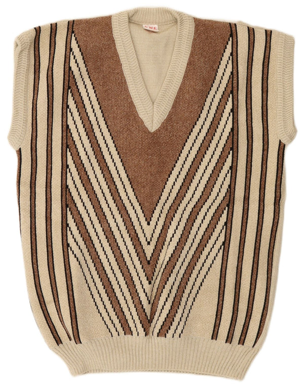 Canotta vintage da uomo 3XL in acrilico a strisce beige