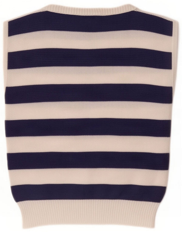 Canotta vintage da donna UK 12 media blu navy a righe