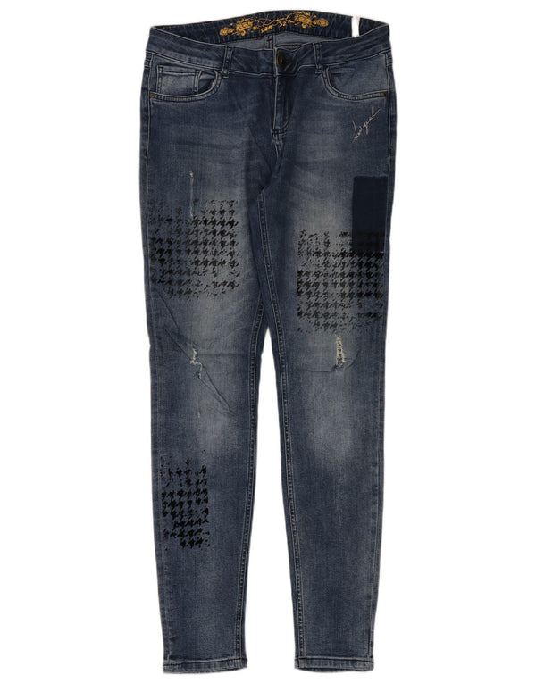 DESIGUAL Jeans skinny effetto invecchiato da donna W32 L32 cotone pied de poule blu