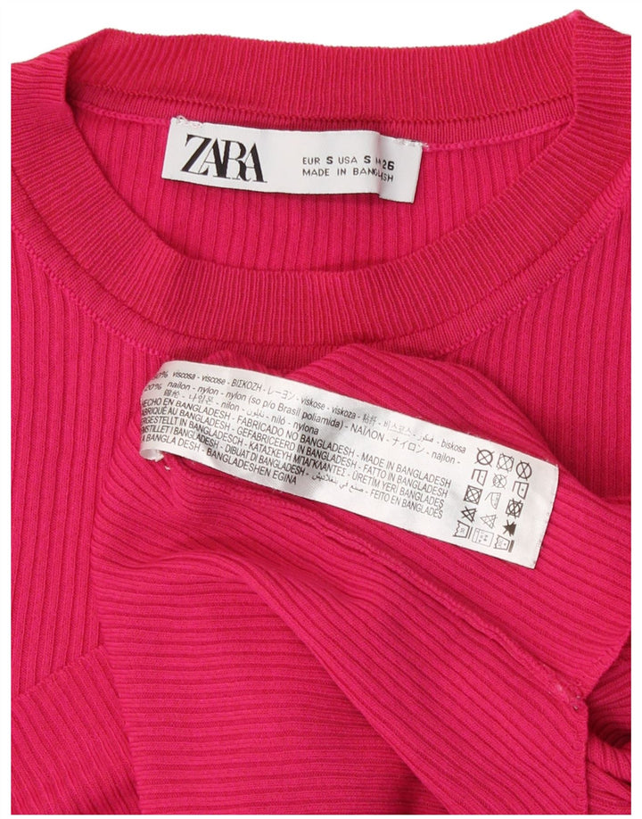 Top corto da donna Zara a maniche lunghe UK 8 Small rosa in viscosa