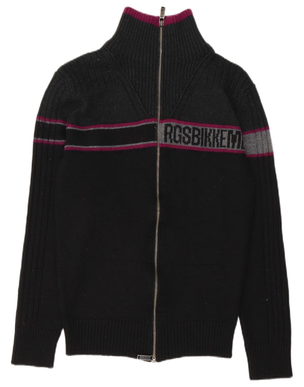 Maglione cardigan grafico da donna Bikkembergs UK 14 blocco colore nero medio